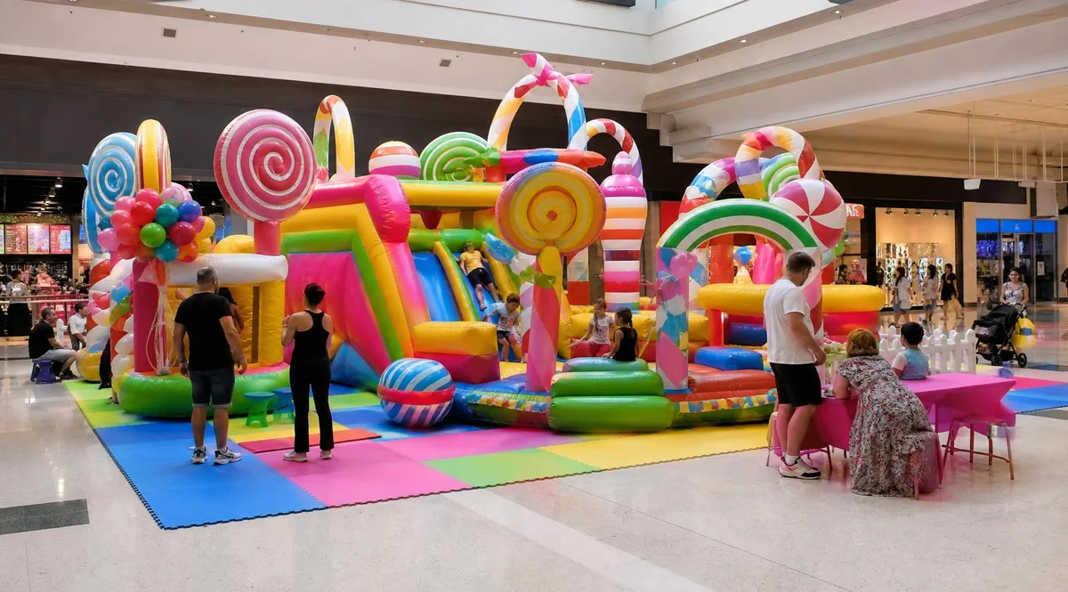 Parc gonflable géant installé dans un centre commercial